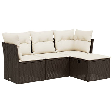 vidaXL 4-tlg. Garten-Sofagarnitur mit Kissen Braun Poly Rattan