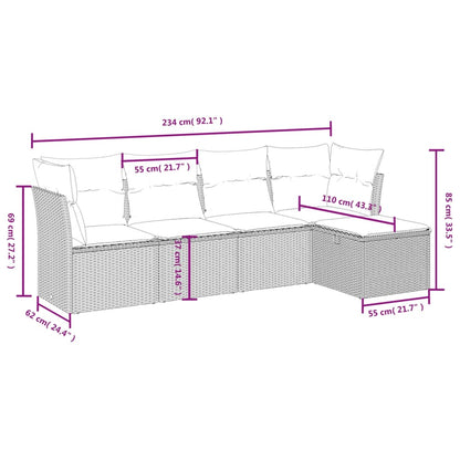 vidaXL 5-tlg. Garten-Sofagarnitur mit Kissen Beige Poly Rattan