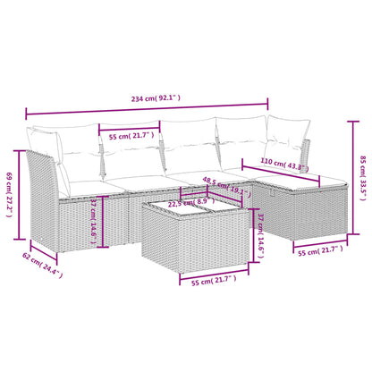 vidaXL 6-tlg. Garten-Sofagarnitur mit Kissen Schwarz Poly Rattan