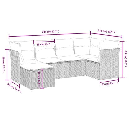 vidaXL 6-tlg. Garten-Sofagarnitur mit Kissen Beige Poly Rattan