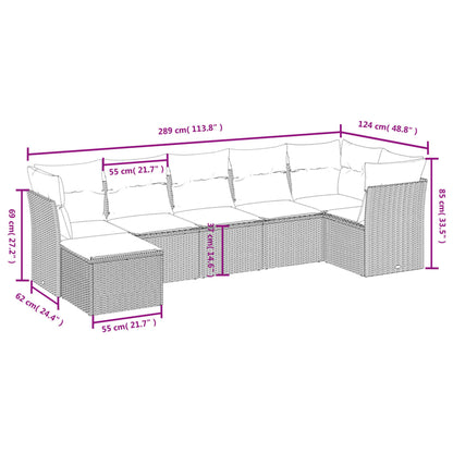vidaXL 7-tlg. Garten-Sofagarnitur mit Kissen Grau Poly Rattan