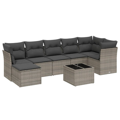vidaXL 8-tlg. Garten-Sofagarnitur mit Kissen Grau Poly Rattan