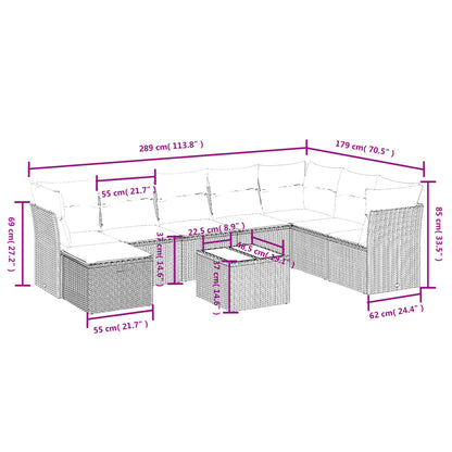vidaXL 9-tlg. Garten-Sofagarnitur mit Kissen Beige Poly Rattan