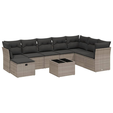 vidaXL 9-tlg. Garten-Sofagarnitur mit Kissen Grau Poly Rattan