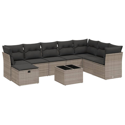 vidaXL 9-tlg. Garten-Sofagarnitur mit Kissen Grau Poly Rattan