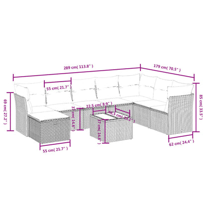 vidaXL 9-tlg. Garten-Sofagarnitur mit Kissen Grau Poly Rattan