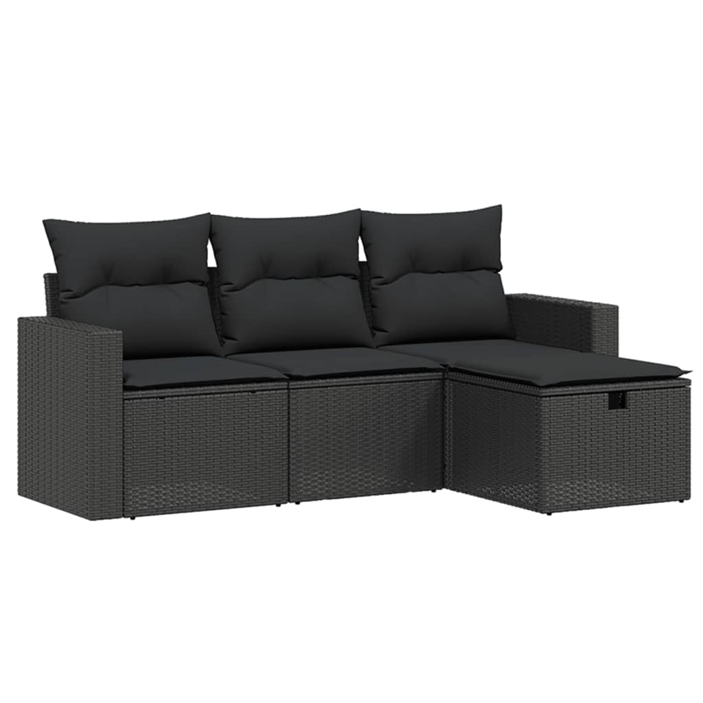 vidaXL 4-tlg. Garten-Sofagarnitur mit Kissen Schwarz Poly Rattan