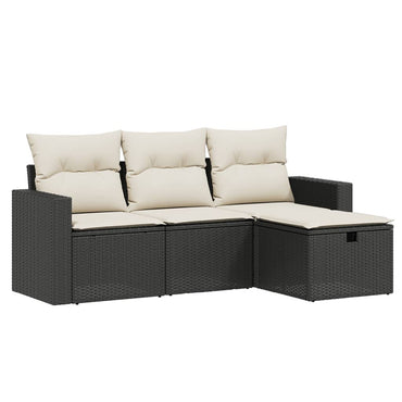 vidaXL 4-tlg. Garten-Sofagarnitur mit Kissen Schwarz Poly Rattan