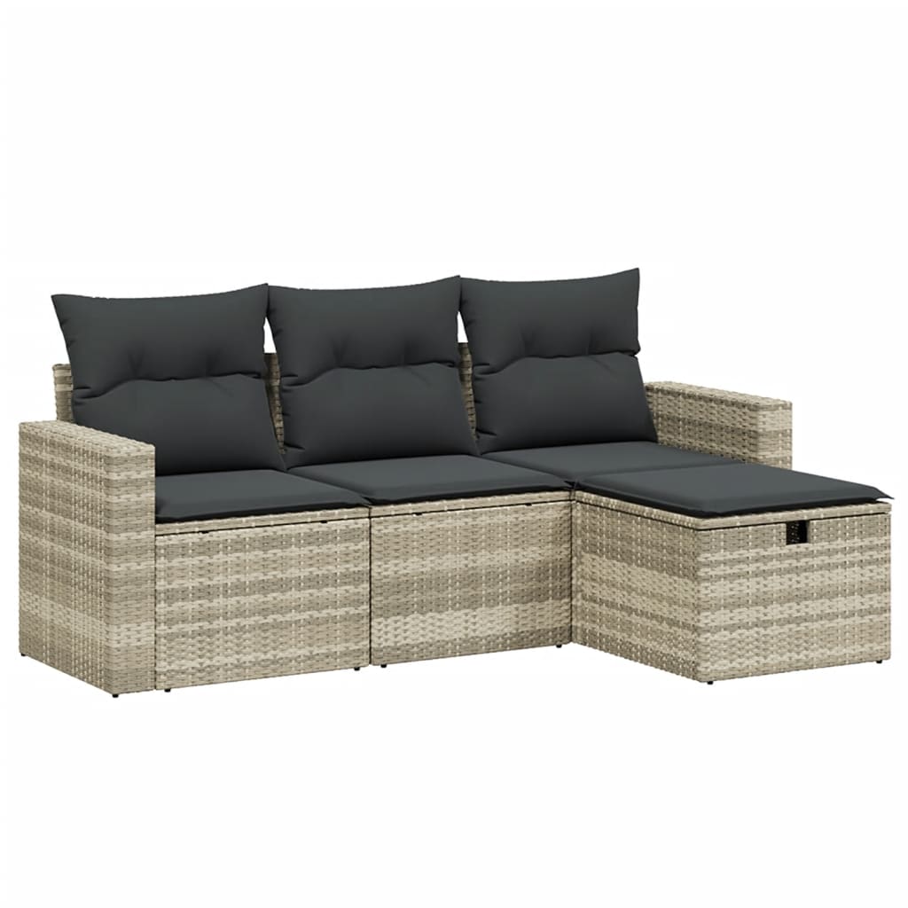 vidaXL 4-tlg. Garten-Sofagarnitur mit Kissen Hellgrau Poly Rattan