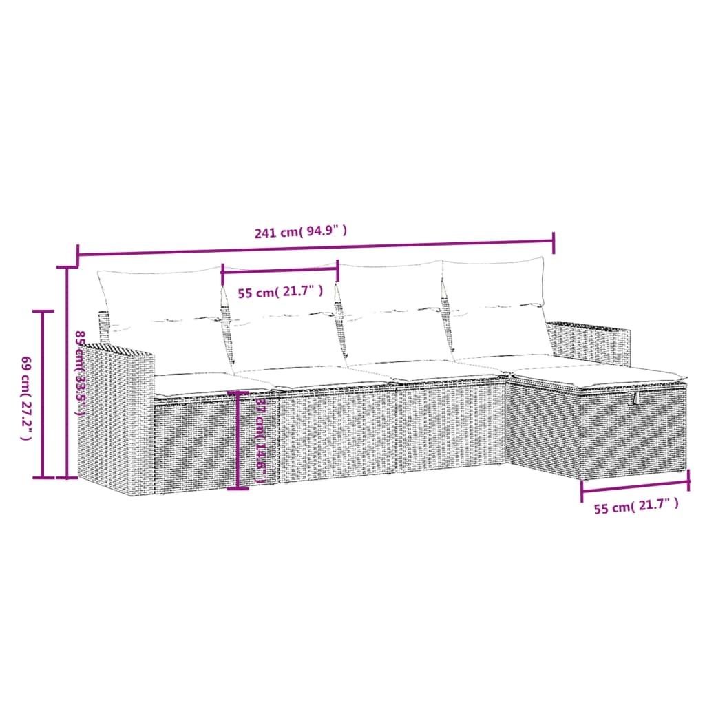 vidaXL 5-tlg. Garten-Sofagarnitur mit Kissen Beige Poly Rattan