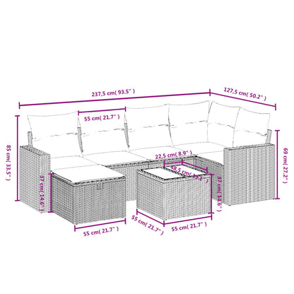 vidaXL 7-tlg. Garten-Sofagarnitur mit Kissen Schwarz Poly Rattan