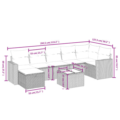 vidaXL 8-tlg. Garten-Sofagarnitur mit Kissen Beige Poly Rattan