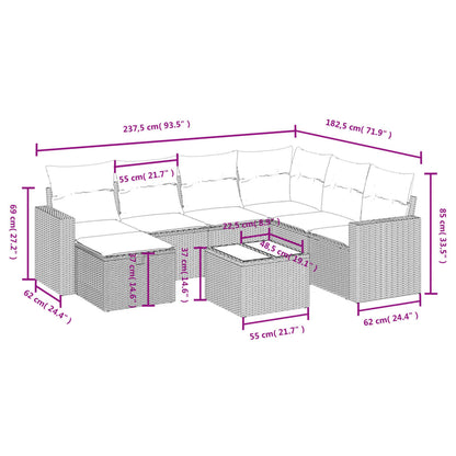 vidaXL 8-tlg. Garten-Sofagarnitur mit Kissen Beige Poly Rattan
