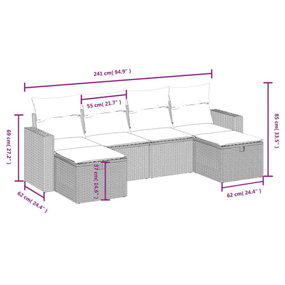 vidaXL 6-tlg. Garten-Sofagarnitur mit Kissen Schwarz Poly Rattan