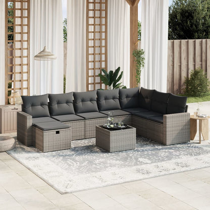 vidaXL 9-tlg. Garten-Sofagarnitur mit Kissen Grau Poly Rattan