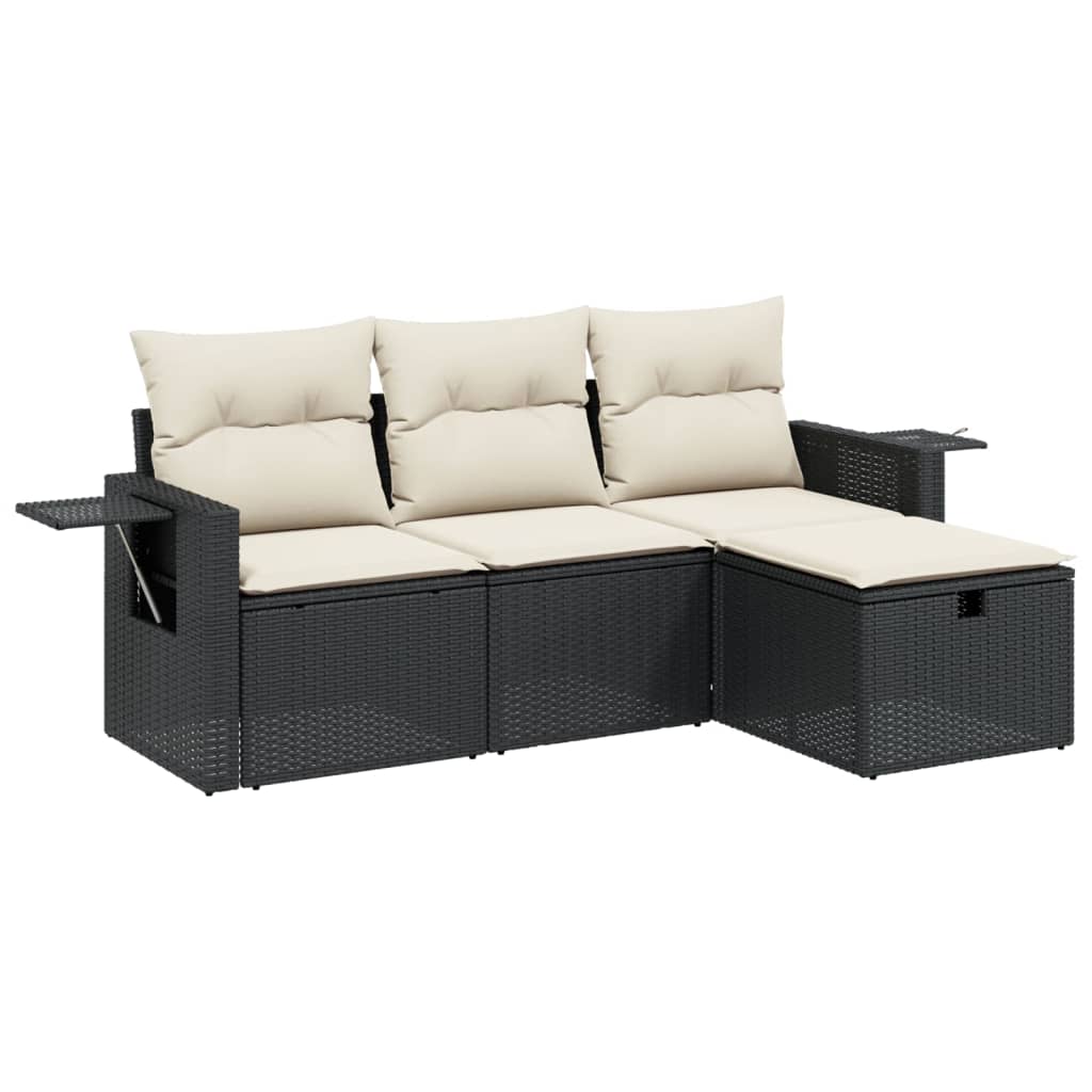 vidaXL 4-tlg. Garten-Sofagarnitur mit Kissen Schwarz Poly Rattan