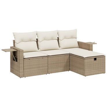 vidaXL 4-tlg. Garten-Sofagarnitur mit Kissen Beige Poly Rattan