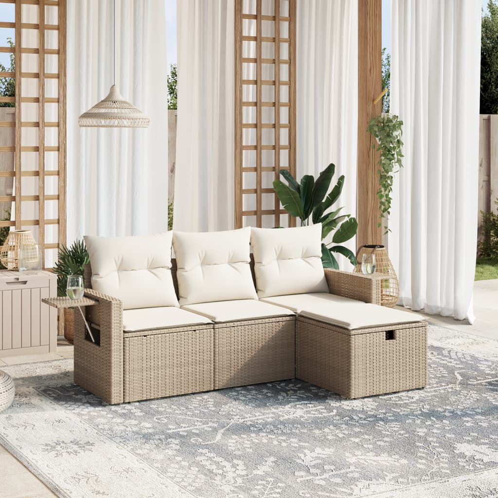 vidaXL Ensemble de canapés de jardin 4 pcs avec coussins en résine tressée beige