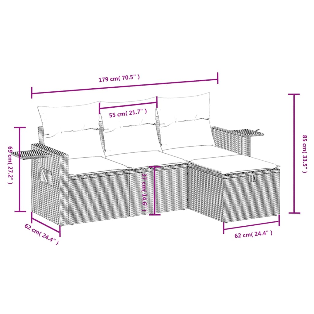 vidaXL 4-tlg. Garten-Sofagarnitur mit Kissen Beigemischung Poly Rattan