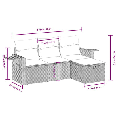 vidaXL 4-tlg. Garten-Sofagarnitur mit Kissen Grau Poly Rattan