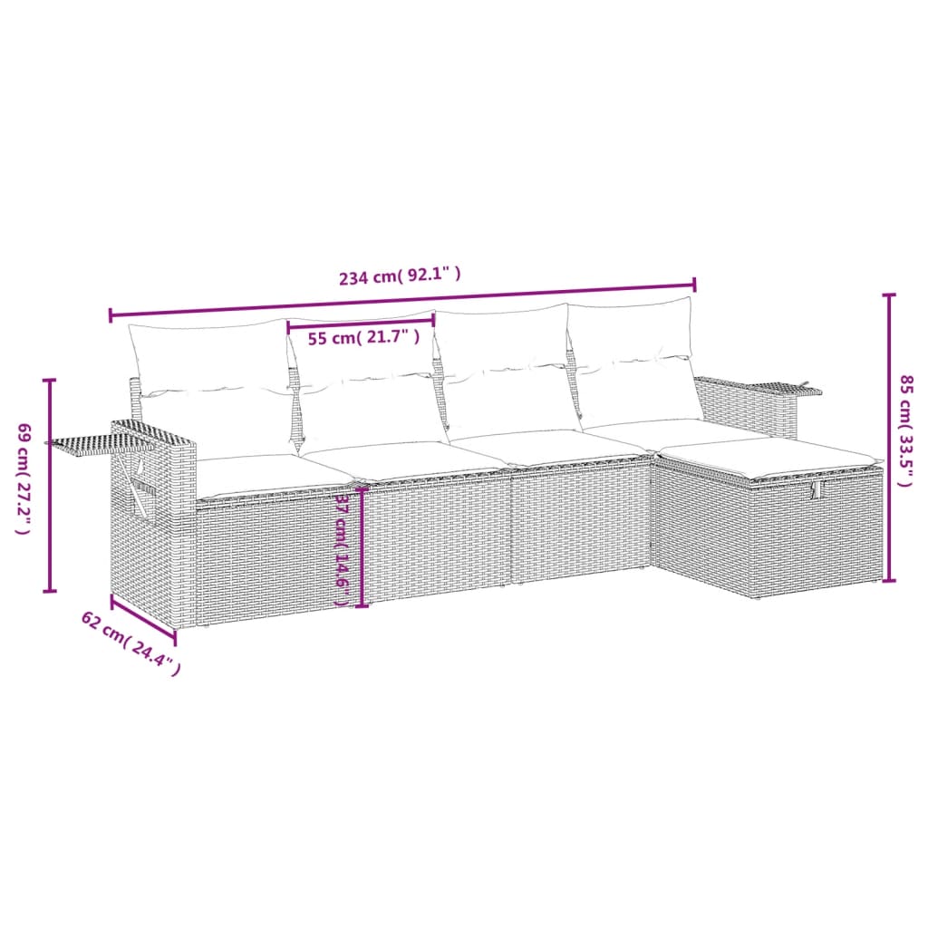 vidaXL 5-tlg. Garten-Sofagarnitur mit Kissen Beige Poly Rattan