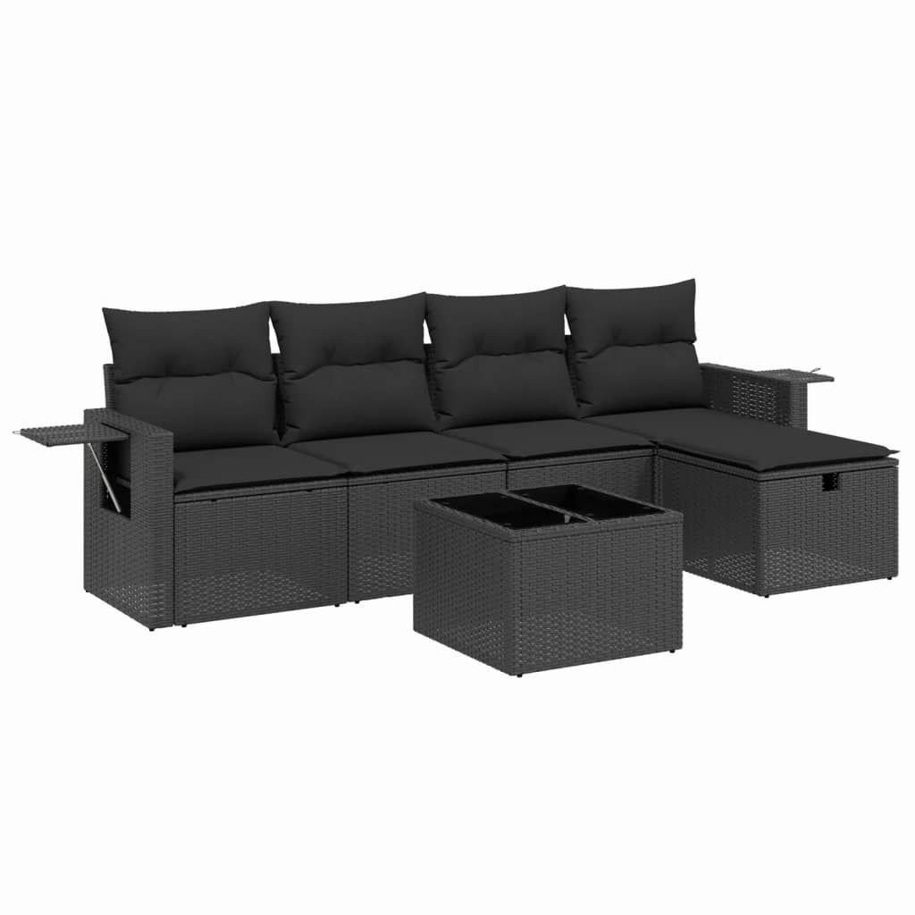 vidaXL Salon de jardin 6 pcs avec coussins Noir Résine tressée