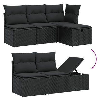 vidaXL Salon de jardin 6 pcs avec coussins Noir Résine tressée