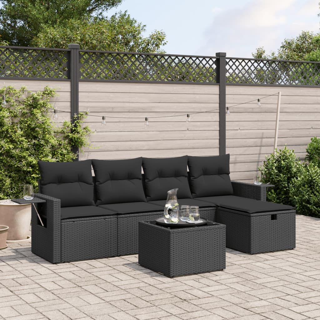 vidaXL Salon de jardin 6 pcs avec coussins Noir Résine tressée