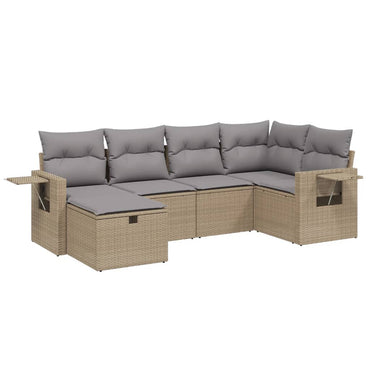 vidaXL 6-tlg. Garten-Sofagarnitur mit Kissen Beige Poly Rattan