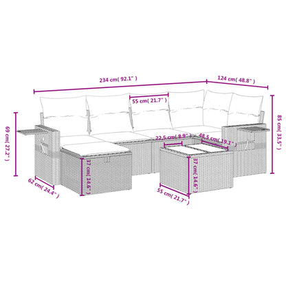 vidaXL 7-tlg. Garten-Sofagarnitur mit Kissen Beige Poly Rattan