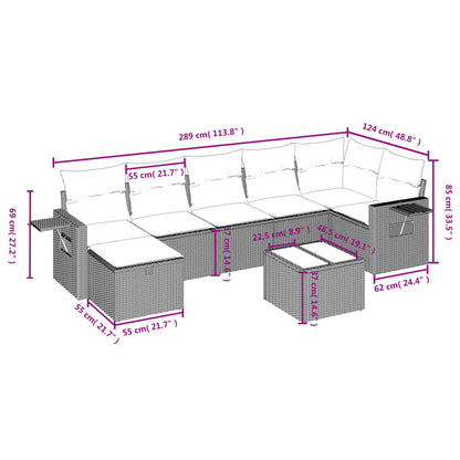 vidaXL 8-tlg. Garten-Sofagarnitur mit Kissen Grau Poly Rattan
