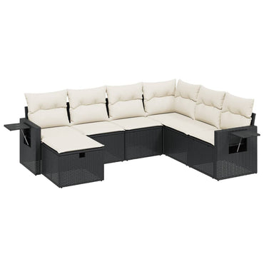 vidaXL 7-tlg. Garten-Sofagarnitur mit Kissen Schwarz Poly Rattan