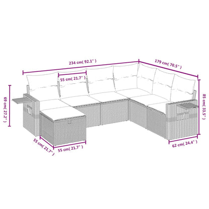 vidaXL 7-tlg. Garten-Sofagarnitur mit Kissen Schwarz Poly Rattan