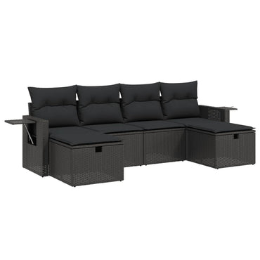 vidaXL 6-tlg. Garten-Sofagarnitur mit Kissen Schwarz Poly Rattan