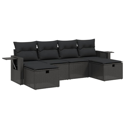 vidaXL 6-tlg. Garten-Sofagarnitur mit Kissen Schwarz Poly Rattan