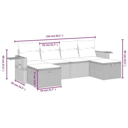 vidaXL 6-tlg. Garten-Sofagarnitur mit Kissen Schwarz Poly Rattan