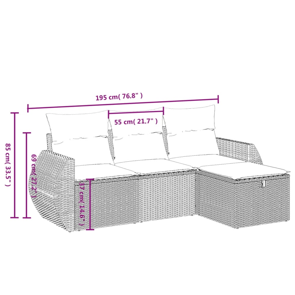 vidaXL 4-tlg. Garten-Sofagarnitur mit Kissen Schwarz Poly Rattan