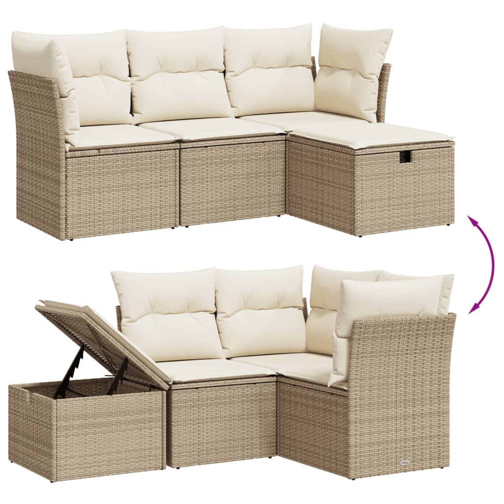 vidaXL Ensemble de canapés de jardin 4 pcs avec coussins en résine tressée beige