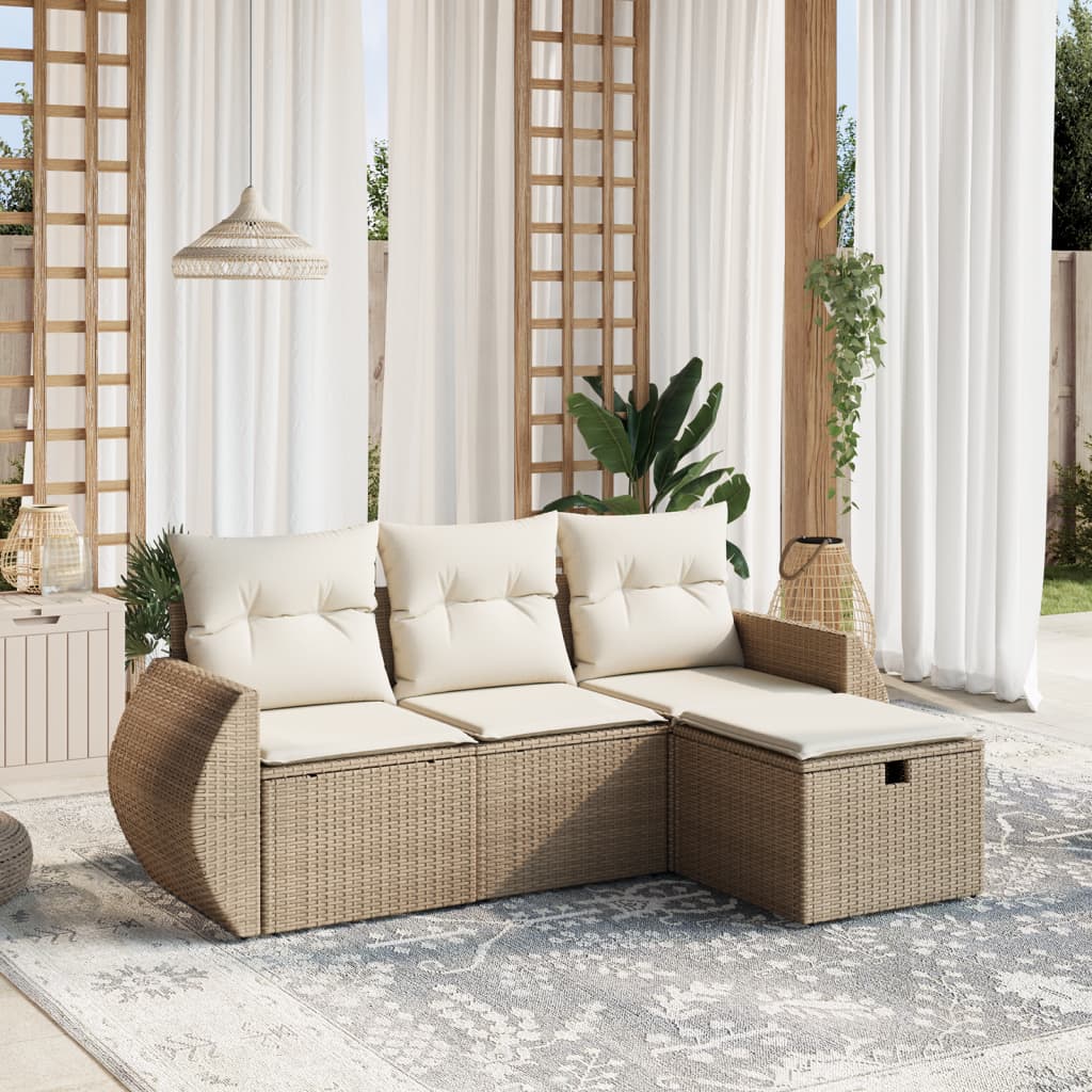 vidaXL Ensemble de canapés de jardin 4 pcs avec coussins en résine tressée beige