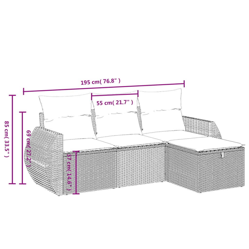 vidaXL 4-tlg. Garten-Sofagarnitur mit Kissen Grau Poly Rattan
