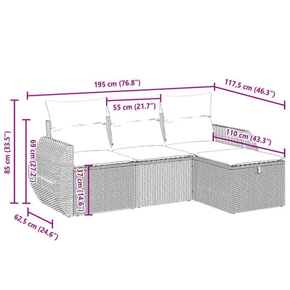vidaXL 4-tlg. Garten-Sofagarnitur mit Kissen Hellgrau Poly Rattan