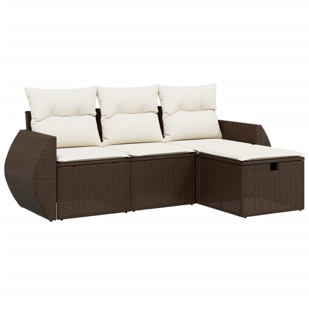 vidaXL 4-tlg. Garten-Sofagarnitur mit Kissen Braun Poly Rattan