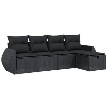 vidaXL 5-tlg. Garten-Sofagarnitur mit Kissen Schwarz Poly Rattan