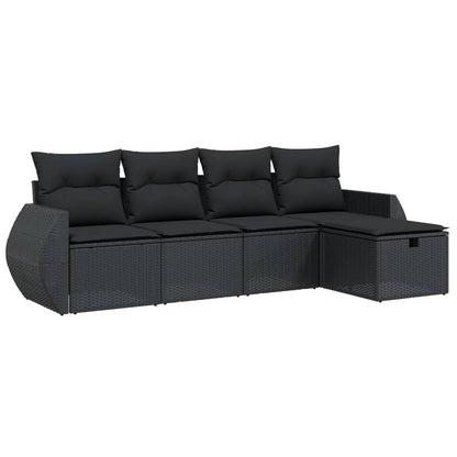 vidaXL 5-tlg. Garten-Sofagarnitur mit Kissen Schwarz Poly Rattan