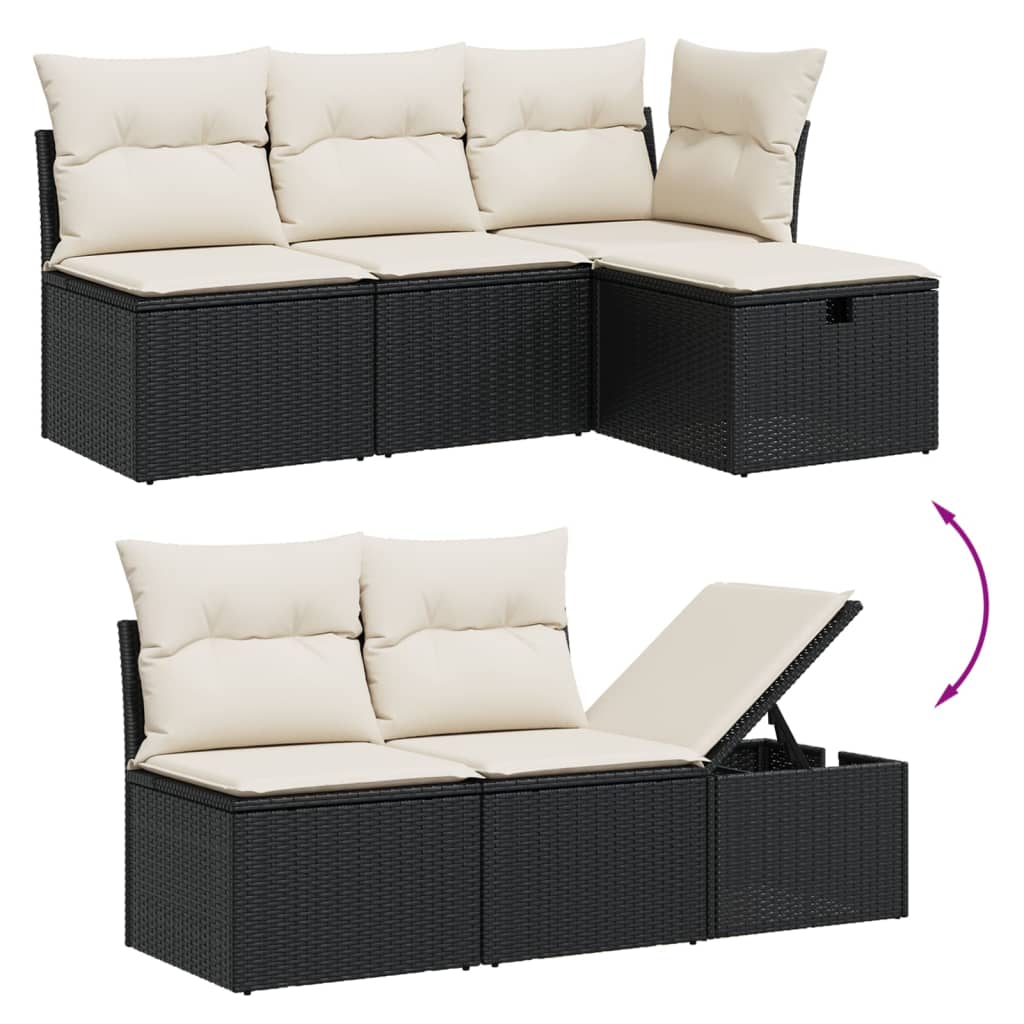 5-tlg. Garten-Sofagarnitur mit Kissen Schwarz Poly Rattan