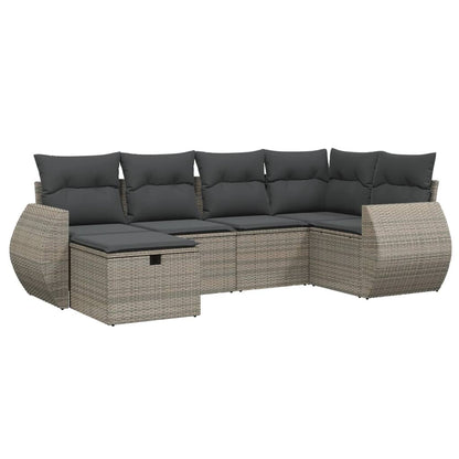 vidaXL 6-tlg. Garten-Sofagarnitur mit Kissen Grau Poly Rattan
