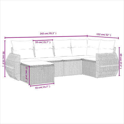 vidaXL 6-tlg. Garten-Sofagarnitur mit Kissen Grau Poly Rattan