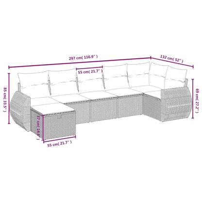vidaXL 7-tlg. Garten-Sofagarnitur mit Kissen Beige Poly Rattan