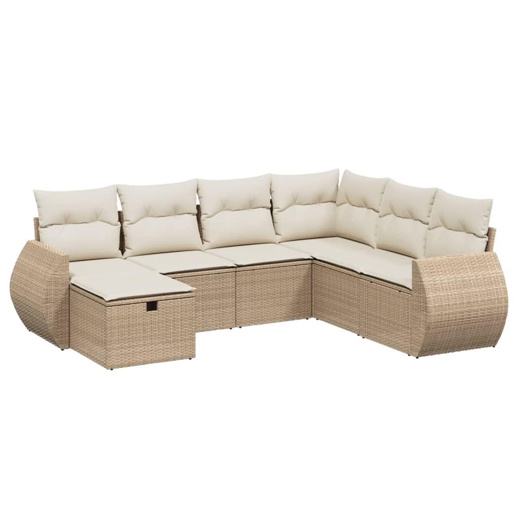 vidaXL 7-tlg. Garten-Sofagarnitur mit Kissen Beige Poly Rattan