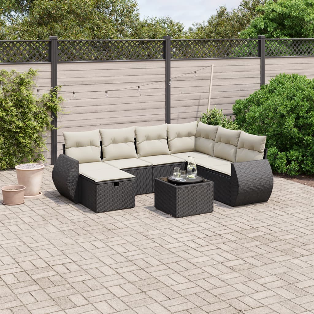 vidaXL Ensemble de canapés de jardin 8 pièces avec coussins résine tressée noir